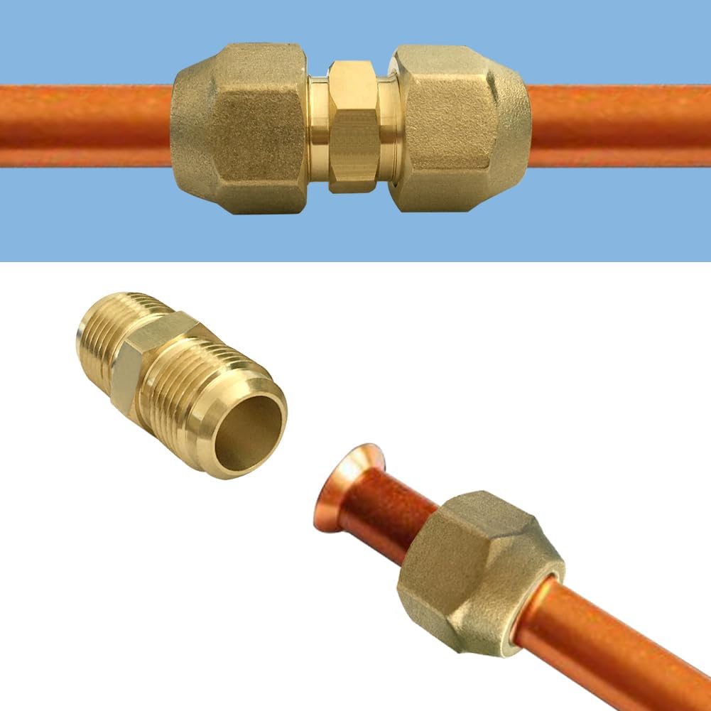 5PCS Brass 1/2" Flare Nut SAE 45 Degree Flare Tube Fitting for Air Conditioning Copper Pipe Extension Butt Copper Tube