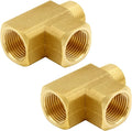 Brass Pipe Fitting Barstock Street Tee T 3 way NPT 3/8" Female × 3/8" Female × 3/8" Male Adapter (Pack of 2)