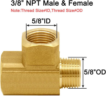 Brass Pipe Fitting Barstock Street Tee T 3 way NPT 3/8" Female × 3/8" Female × 3/8" Male Adapter (Pack of 2)