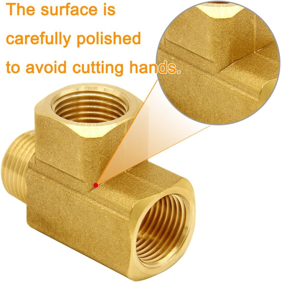 Brass Pipe Fitting Barstock Street Tee T 3 way NPT 3/8" Female × 3/8" Female × 3/8" Male Adapter (Pack of 2)
