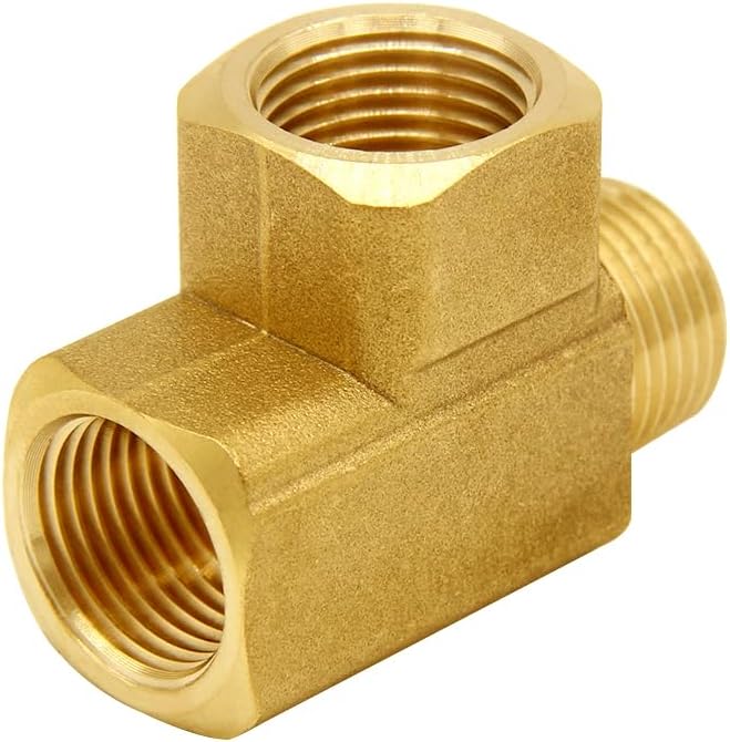 Brass Pipe Fitting Barstock Street Tee T 3 way NPT 3/8" Female × 3/8" Female × 3/8" Male Adapter (Pack of 2)