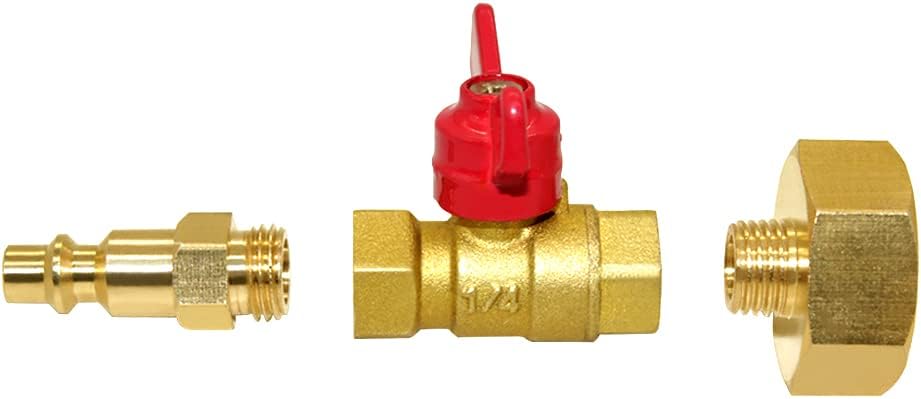 Brass Winterize Blowout Adapter Kit 1/4" Male Quick Connect to 3/4" Male or Female GHT Thread with Ball Valve Fitting (Pack of 2)