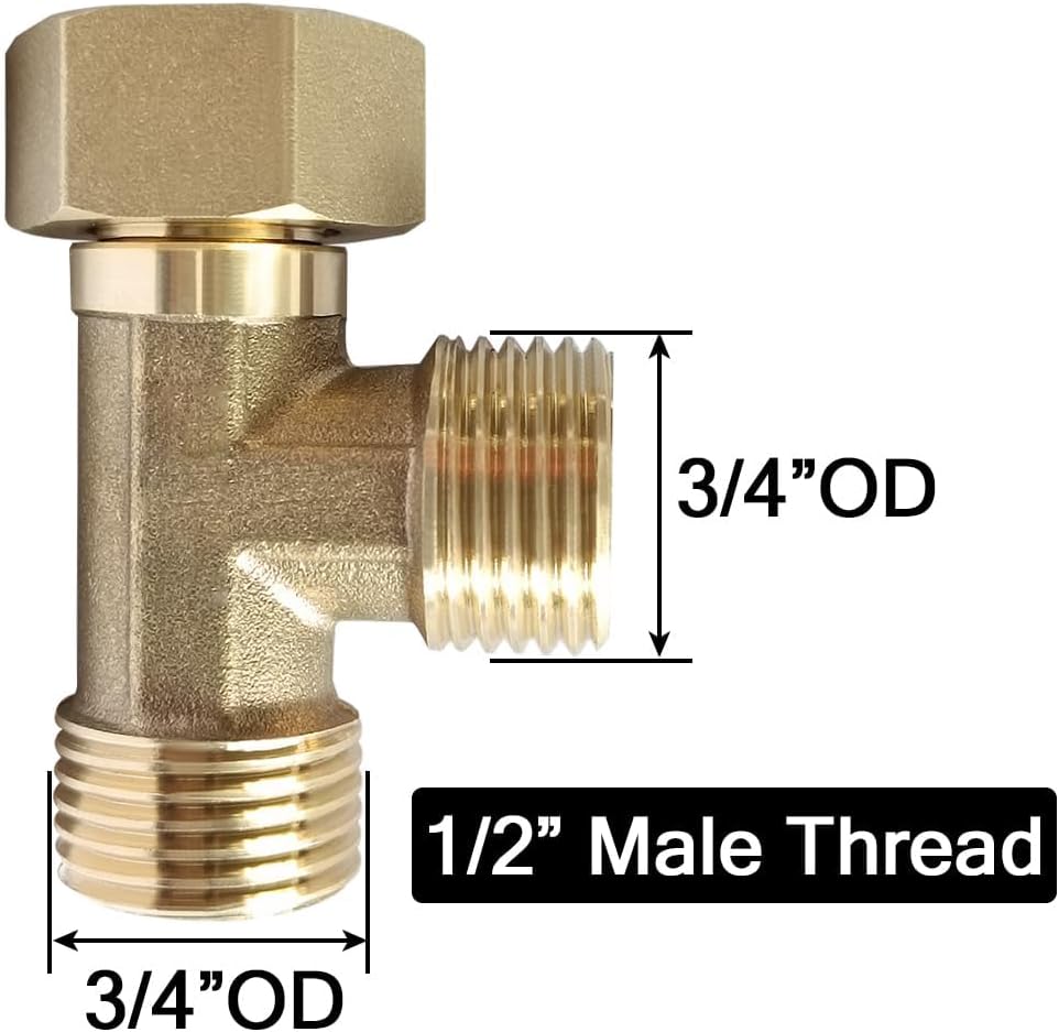 Brass G1/2" 3 Way Diverter, Tee Shape Hose Pipr Fitting Adapter Connector, for Angle Valve Hose, Bath Shower Arm, Toilet Bidet Sprayer, Bathtub Faucet
