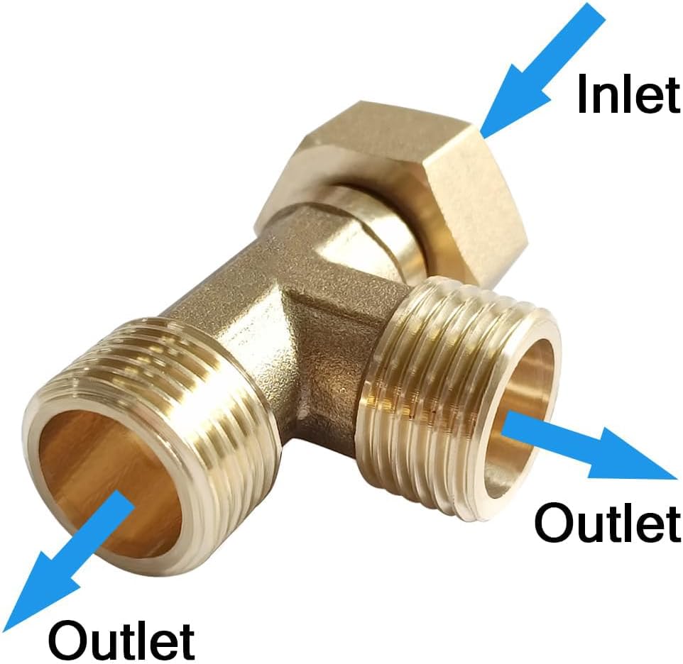 Brass G1/2" 3 Way Diverter, Tee Shape Hose Pipr Fitting Adapter Connector, for Angle Valve Hose, Bath Shower Arm, Toilet Bidet Sprayer, Bathtub Faucet