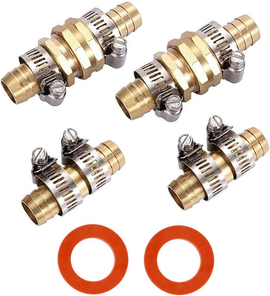 2Sets 5/8 Inch Aluminium Garden Hose Mender End Repair Kit,2Pcs 5/8 Barb Splicer Mender,Water Hose End Mender with Stainless Steel Clamp,Female and Male Hose Connector (2Sets with 2Splicers)