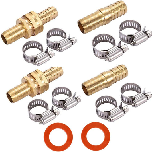 2Sets 5/8 Inch Aluminium Garden Hose Mender End Repair Kit,2Pcs 5/8 Barb Splicer Mender,Water Hose End Mender with Stainless Steel Clamp,Female and Male Hose Connector (2Sets with 2Splicers)