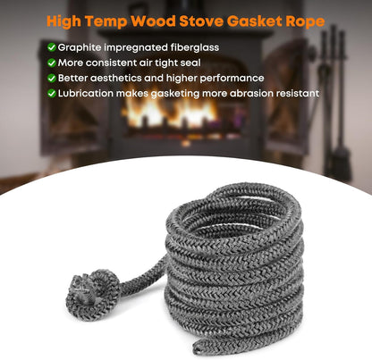 Wood Stove Gasket, 1/4" x 84" Graphite Impregnated Fiberglass Rope Seal and High-Temperature Cement Gasket Replacement for Wood Stoves Door