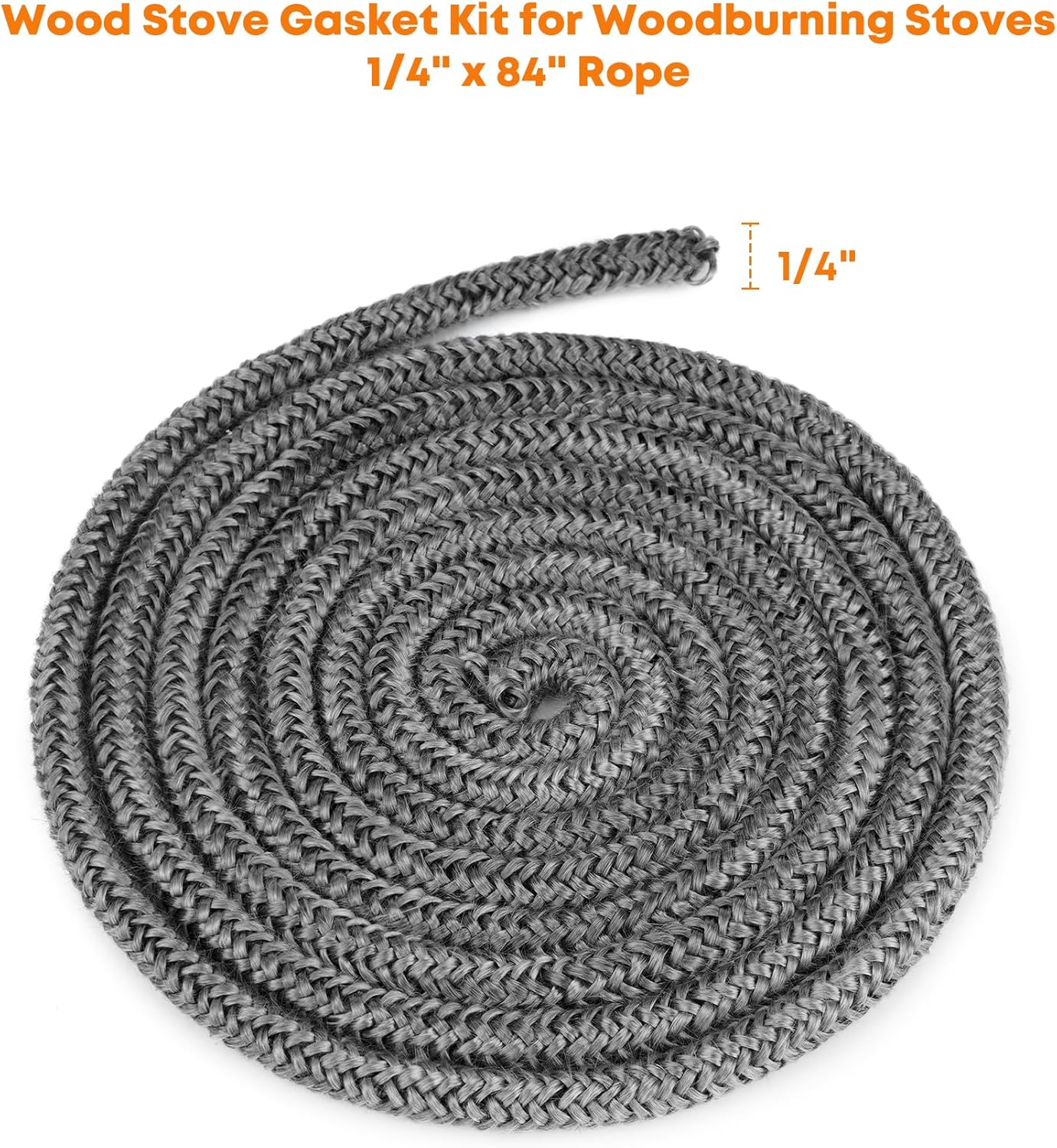 Wood Stove Gasket, 1/4" x 84" Graphite Impregnated Fiberglass Rope Seal and High-Temperature Cement Gasket Replacement for Wood Stoves Door