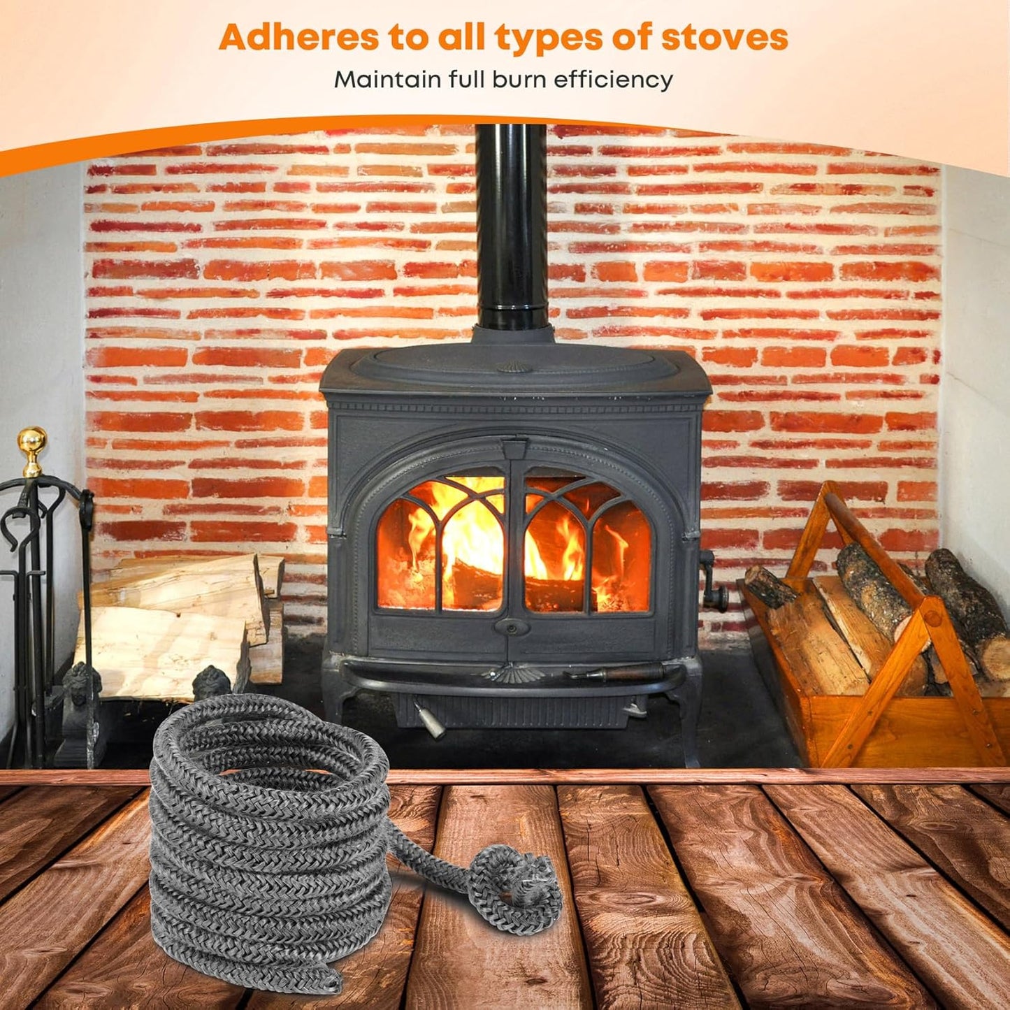 Wood Stove Gasket, 1/4" x 84" Graphite Impregnated Fiberglass Rope Seal and High-Temperature Cement Gasket Replacement for Wood Stoves Door