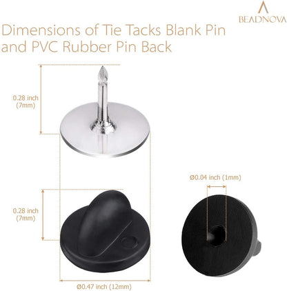 50 Pairs Pin Backings Tie Tacks Blank Pins with Rubber Backings Pinbacks for Crafts (Silver Black, 50 Sets)