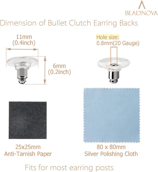 Earring Backs 240pcs Replacements Silver Plated Pierced Hypoallergenic Earring Backs Stoppers Safety Bullet Clutch with Pad for Posts