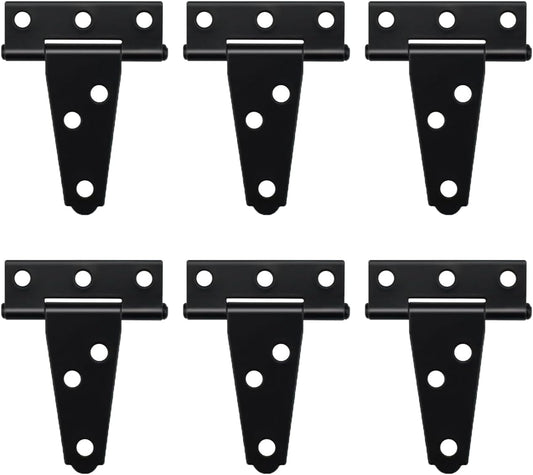 Heavy Duty T Hinge, 6 pcs, 2 Inch, Black, Powder Coated Metal Alloy