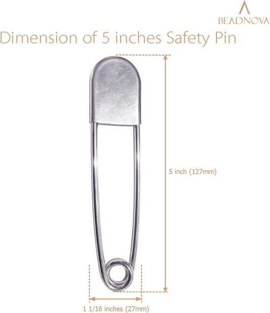 5 Inch Large Safety Pins for Clothes Big Heavy Giant Safety Pin for Fashion, Sewing, Quilting, Blankets, Upholstery, Laundry and Craft (13cm, 5pcs)