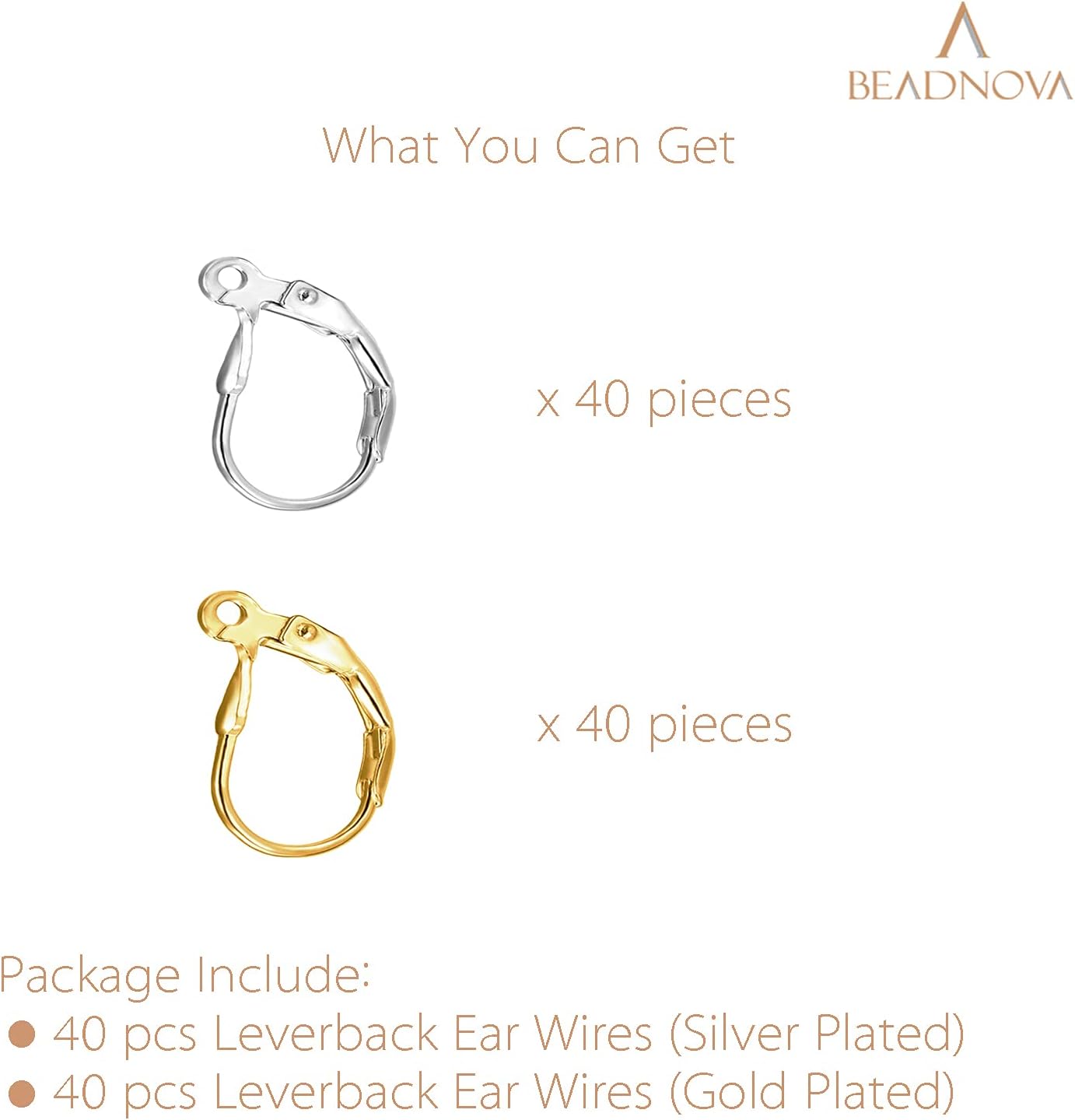 Leverback Earring Hooks 80pcs French Ear Wire Lever Back Earwire for Jewelry Making Crafting (Gold and Silver)