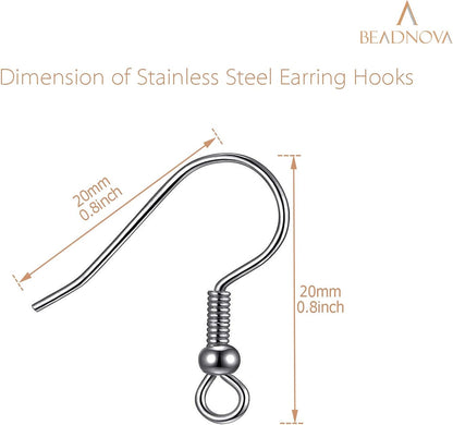300pcs Stainless Steel Earring Hooks with Rubber Backs, Silver, Elegant, Polished, Hypoallergenic, DIY Ear Findings Supplies