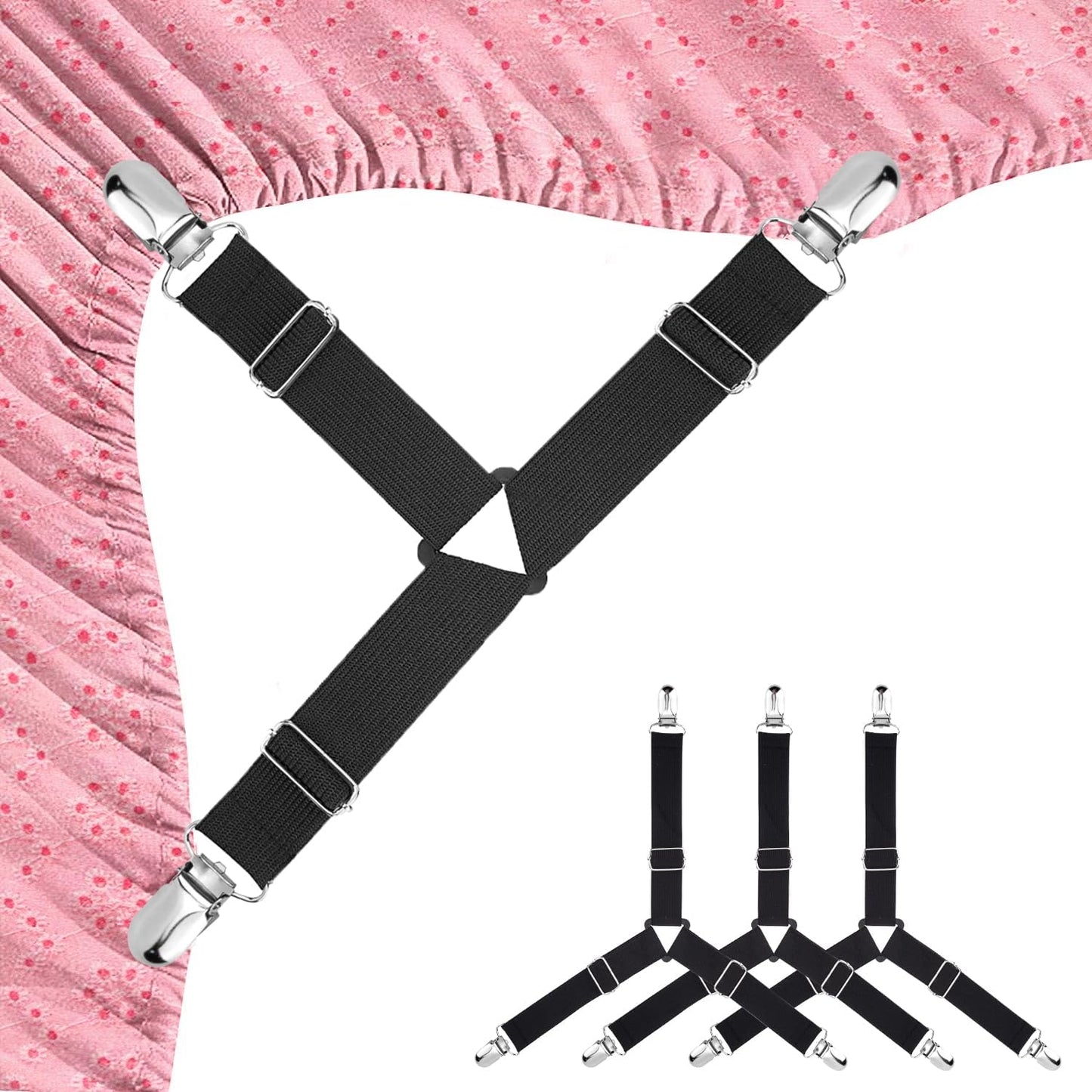 Bed Sheet Straps 4 Pcs Triangle Bed Sheet Holders Fitted Sheet Clips Adjustable Sheet Suspenders Mattress Fasteners Gripper Corner Clips for Bed Mattress Cover Fitted Bed Sheets Sofa Cushion