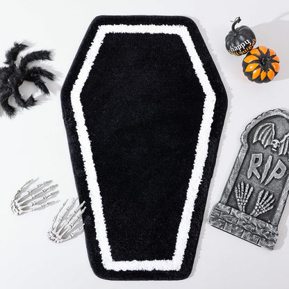 Halloween Decor Black Coffin Bath Mat for Bathroom, Cute Gothic Halloween Decoration Black Bathroom Rug Non Slip Cartoon Bath Rug Bathroom Mat Plush Shower Rugs Washable Black White.