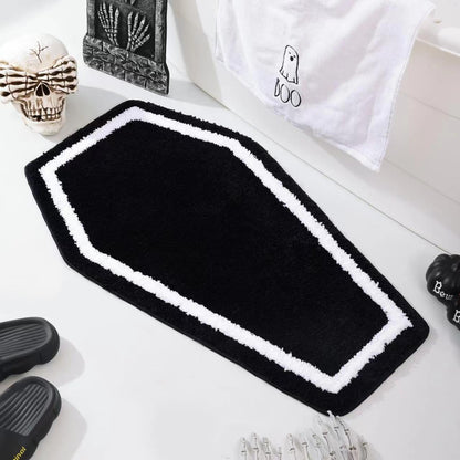 Halloween Decor Black Coffin Bath Mat for Bathroom, Cute Gothic Halloween Decoration Black Bathroom Rug Non Slip Cartoon Bath Rug Bathroom Mat Plush Shower Rugs Washable Black White.