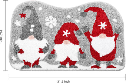 Bathroom Rugs Grey Christmas Rug with Tomte Cute Bath Mat Xmas Washable Kitchen Rugs for Living Room and Bedroom Non Slip