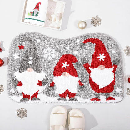 Bathroom Rugs Grey Christmas Rug with Tomte Cute Bath Mat Xmas Washable Kitchen Rugs for Living Room and Bedroom Non Slip