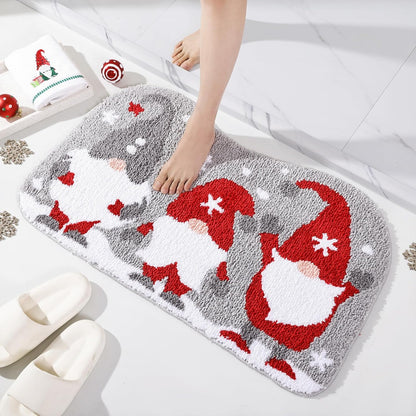 Bathroom Rugs Grey Christmas Rug with Tomte Cute Bath Mat Xmas Washable Kitchen Rugs for Living Room and Bedroom Non Slip