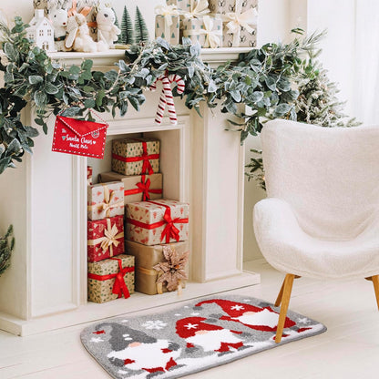 Bathroom Rugs Grey Christmas Rug with Tomte Cute Bath Mat Xmas Washable Kitchen Rugs for Living Room and Bedroom Non Slip