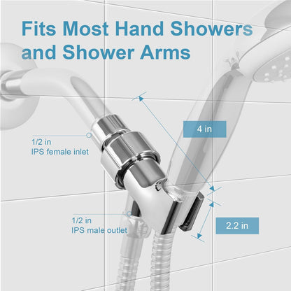 Shower Head Holder for Handheld Shower Head, Adjustable Shower Arm Mount for Connecting Shower Arm and Shower Hose, 1/2 Inch IPS Female Inlet and Male Outlet, Chrome Finish