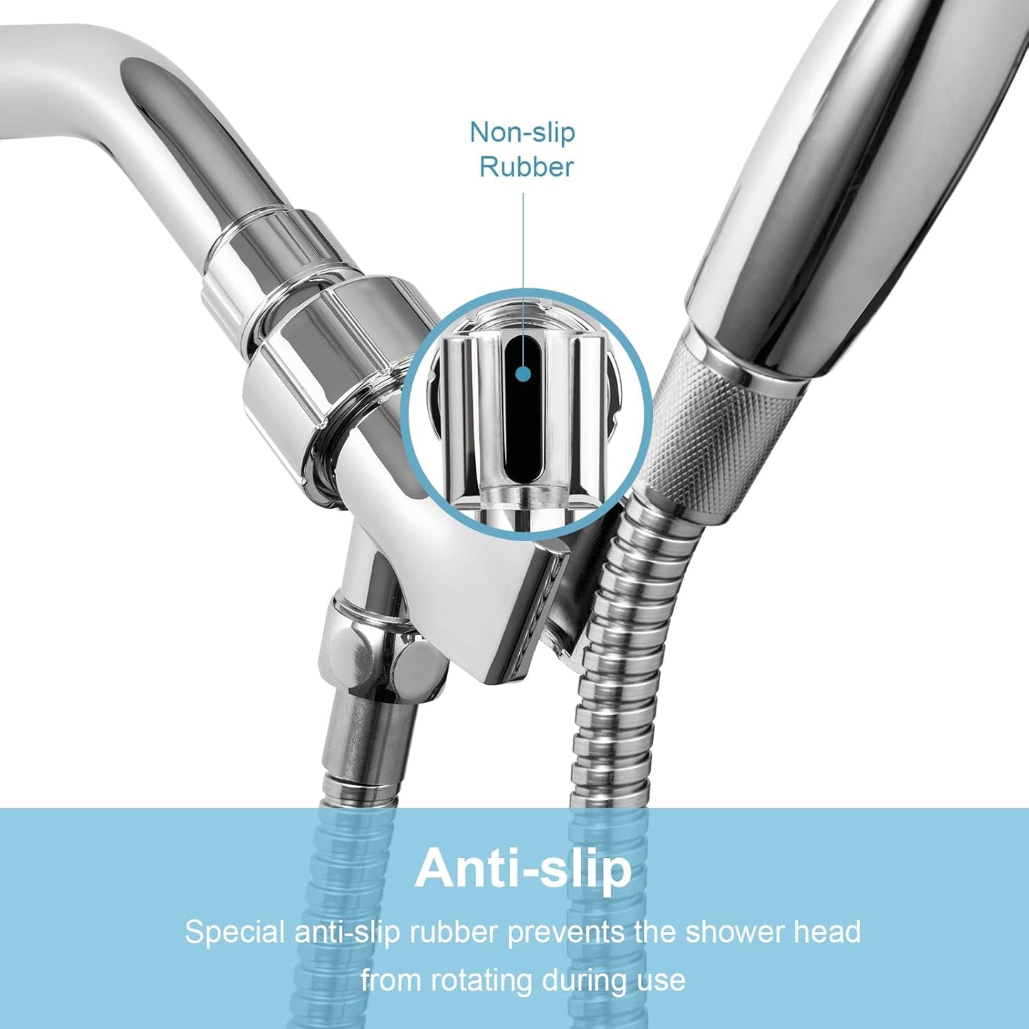 Shower Head Holder for Handheld Shower Head, Adjustable Shower Arm Mount for Connecting Shower Arm and Shower Hose, 1/2 Inch IPS Female Inlet and Male Outlet, Chrome Finish