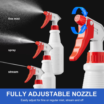 Spray Bottles (4 Pack, 24 Oz) Refillable Empty Plastic Water Spraying Bottle for Cleaning Solutions, Hair Spray, Car Detail, Watering Plants, Heavy Duty Mist Stream Sprayer with Measurement.