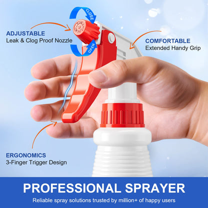 Spray Bottles (4 Pack, 24 Oz) Refillable Empty Plastic Water Spraying Bottle for Cleaning Solutions, Hair Spray, Car Detail, Watering Plants, Heavy Duty Mist Stream Sprayer with Measurement.
