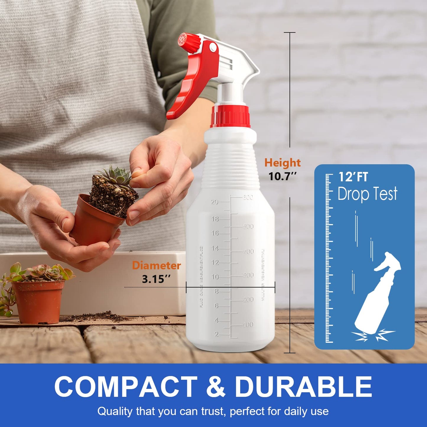 Spray Bottles (4 Pack, 24 Oz) Refillable Empty Plastic Water Spraying Bottle for Cleaning Solutions, Hair Spray, Car Detail, Watering Plants, Heavy Duty Mist Stream Sprayer with Measurement.