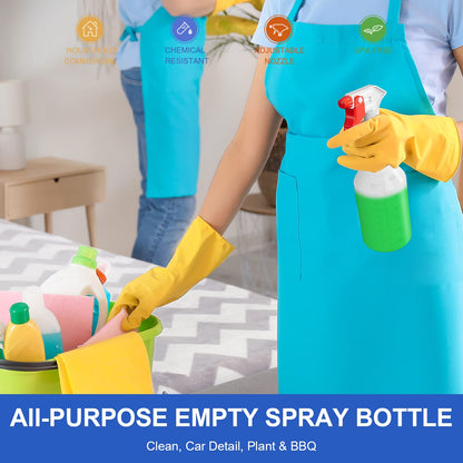 Spray Bottles (4 Pack, 24 Oz) Refillable Empty Plastic Water Spraying Bottle for Cleaning Solutions, Hair Spray, Car Detail, Watering Plants, Heavy Duty Mist Stream Sprayer with Measurement.