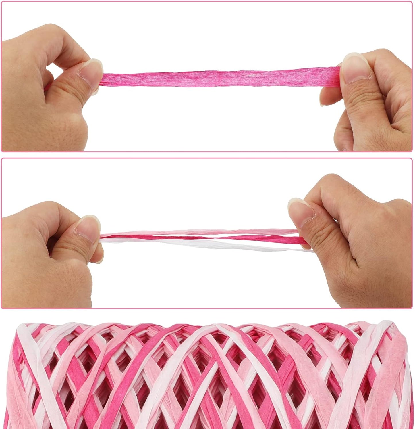 Valentine's Day Raffia Ribbon, 524 Feet Pink Paper Gift Ribbon for Gift Wrapping, Decorating, Crafts, DIY Projects, Festivals, Parties