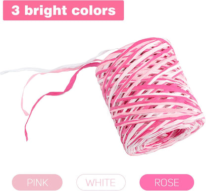 Valentine's Day Raffia Ribbon, 524 Feet Pink Paper Gift Ribbon for Gift Wrapping, Decorating, Crafts, DIY Projects, Festivals, Parties