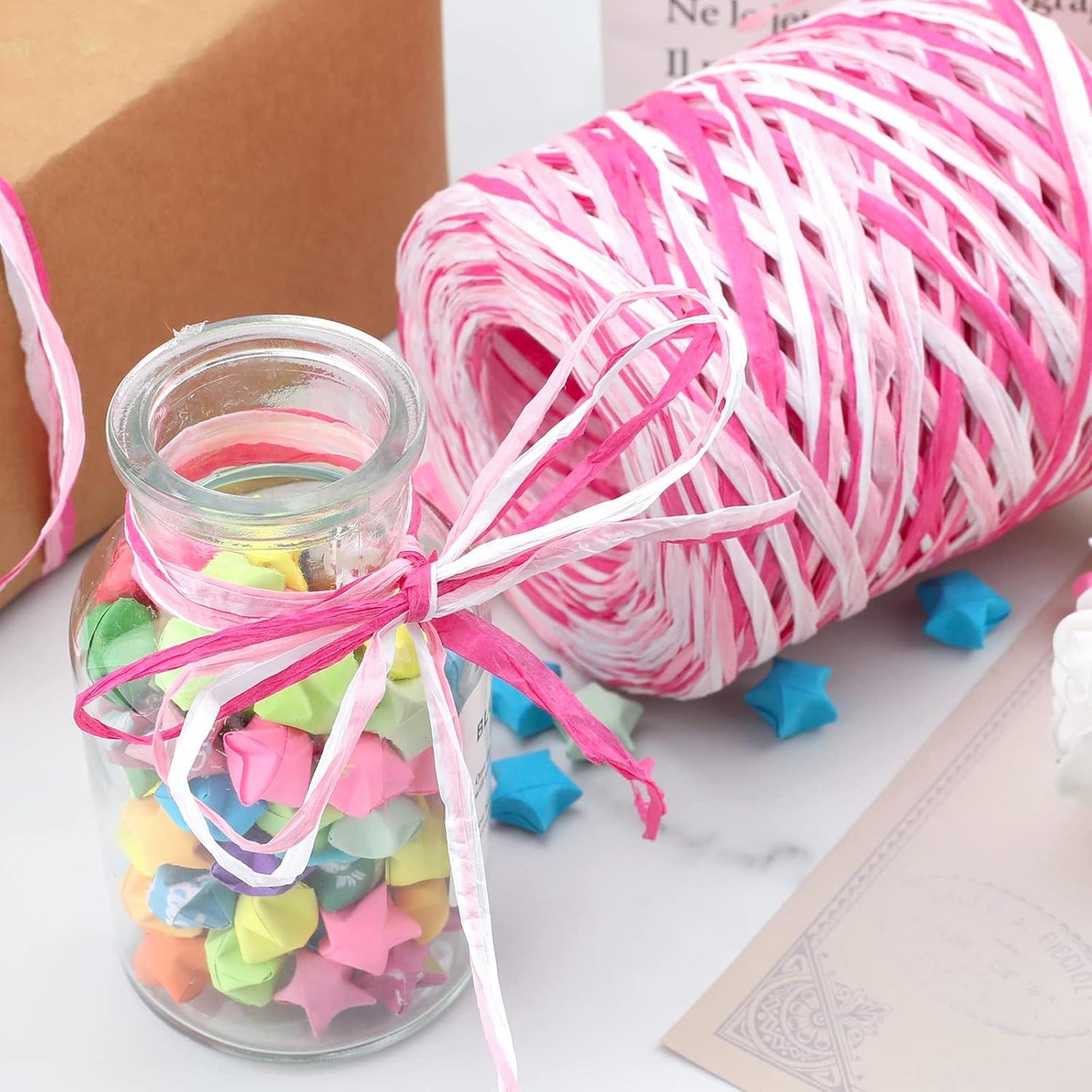 Valentine's Day Raffia Ribbon, 524 Feet Pink Paper Gift Ribbon for Gift Wrapping, Decorating, Crafts, DIY Projects, Festivals, Parties