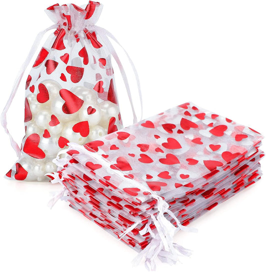 100 Pcs Red Organza Favor Gift Bags,4x6inch Valentine's Day Drawstring Gift Bags,Jewelry Gift Pouches Mesh Party Favor Bags