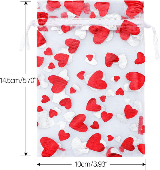 100 Pcs Red Organza Favor Gift Bags,4x6inch Valentine's Day Drawstring Gift Bags,Jewelry Gift Pouches Mesh Party Favor Bags