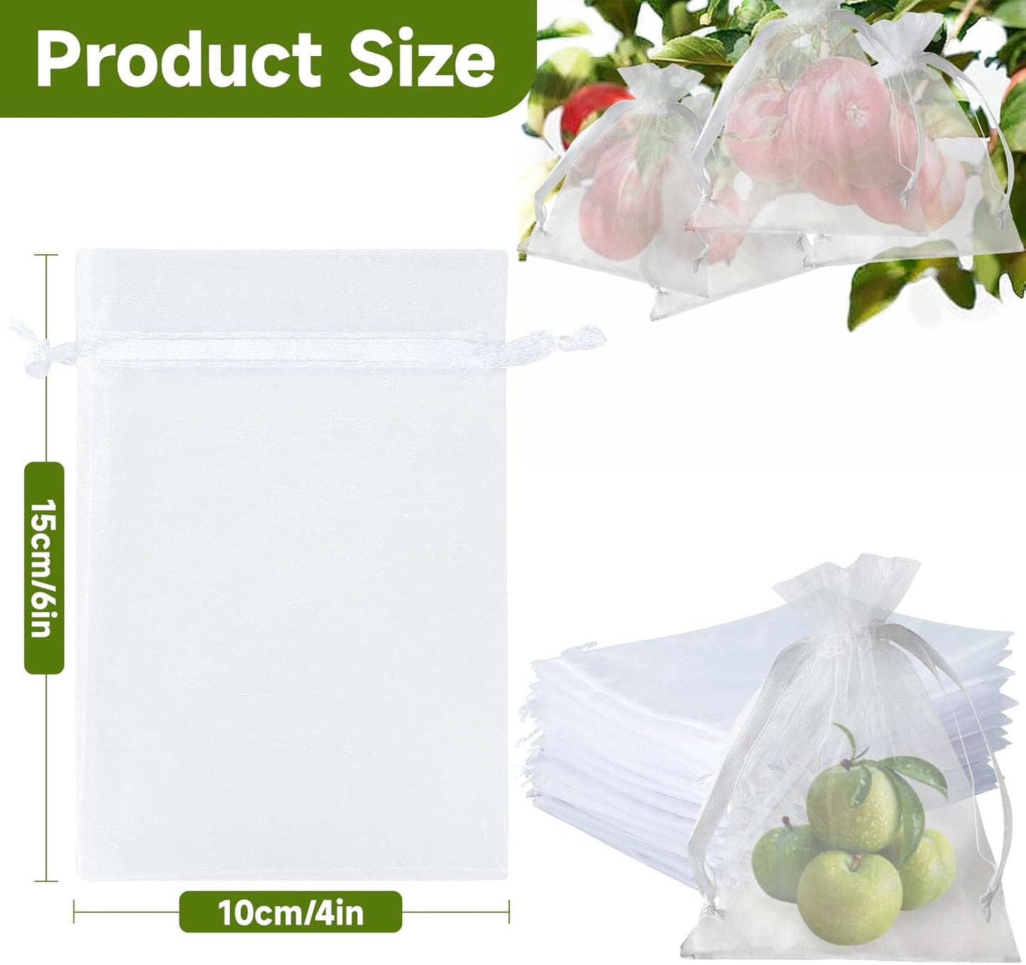 Fruit Protection Bags - 100PCS Nets, 4x6 Inch, White, Mesh Bags for Fruit & Vegetables