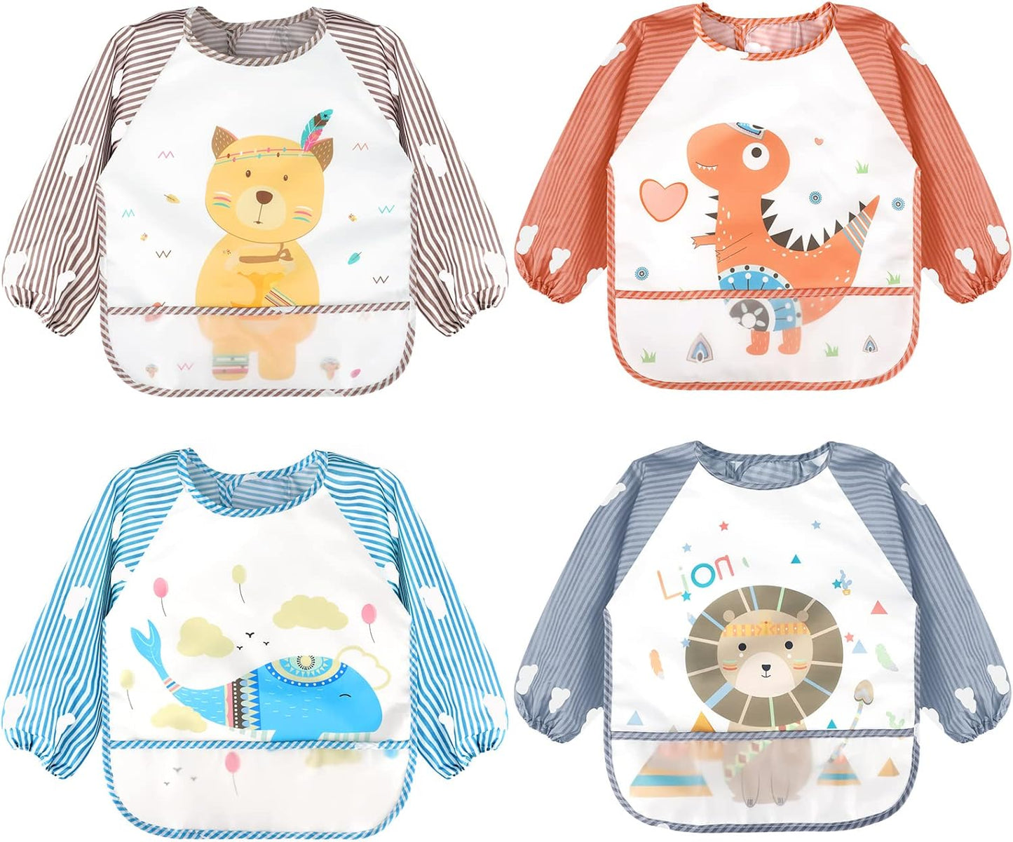 Long Sleeve Baby Bibs, Waterproof Sleeved Bibs Smock for Toddler Baby Girls Boys Eating Feeding