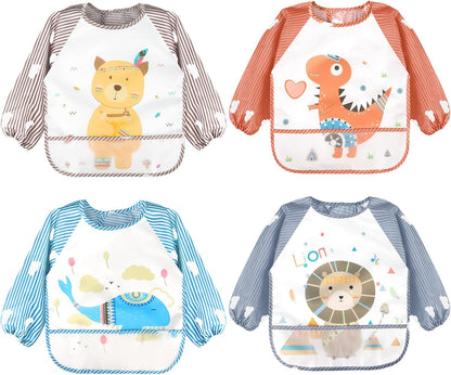 Long Sleeve Baby Bibs, Waterproof Sleeved Bibs Smock for Toddler Baby Girls Boys Eating Feeding
