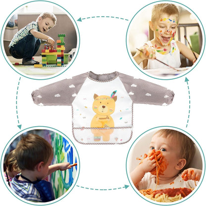Long Sleeve Baby Bibs, Waterproof Sleeved Bibs Smock for Toddler Baby Girls Boys Eating Feeding