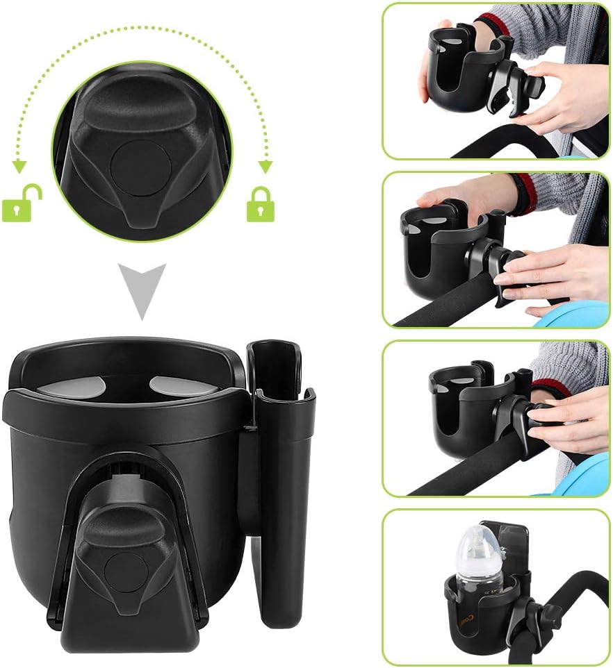2-in-1 Walker Cup Holder with Phone Holder, Wheelchair Cup Holder, Rollator Cup Holder, Cup Phone Holder for Walker, Wheelchair, Rollator, Mobility Scooter.