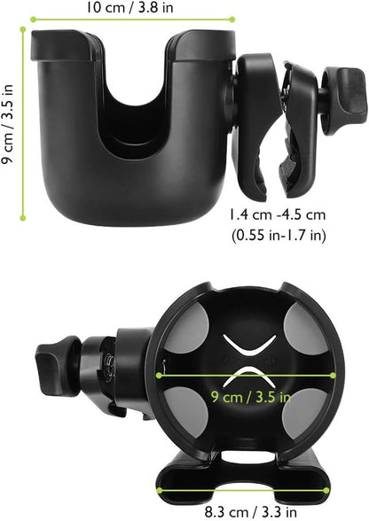 2-in-1 Walker Cup Holder with Phone Holder, Wheelchair Cup Holder, Rollator Cup Holder, Cup Phone Holder for Walker, Wheelchair, Rollator, Mobility Scooter.