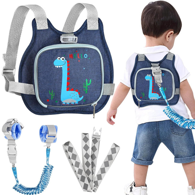 Toddler Harness Leash+ Anti Lost Wrist Link,  Cute Dinosaur Kids Harness with Leash, Foldable Child Leash Baby Walking Wristband Assistant Strap Belt Hold Baby Boys Girls Close While Walking Hover Image