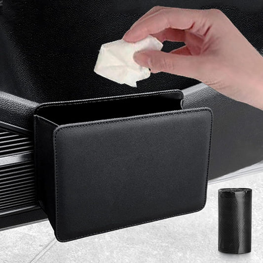 Car Trash Can, Leather Vehicle Trash Bin Car Dustbin Garbage Organizer Holder with 30 Pcs Trash Bags, Foldable Hanging Mini Cars Storage Bag Container for Auto, SUV (Black).