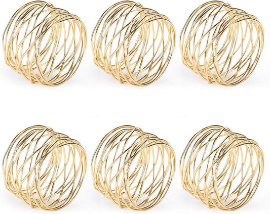 Napkin Rings, Metal Gold Round Napkin Rings Buckles for Table Decorations, Wedding, Dinner, Party, Set of 6