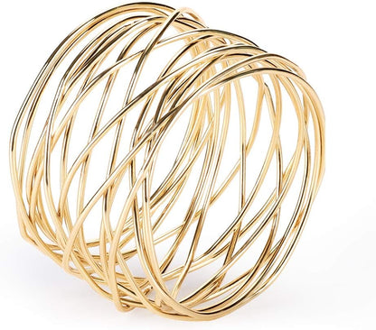Napkin Rings, Metal Gold Round Napkin Rings Buckles for Table Decorations, Wedding, Dinner, Party, Set of 6