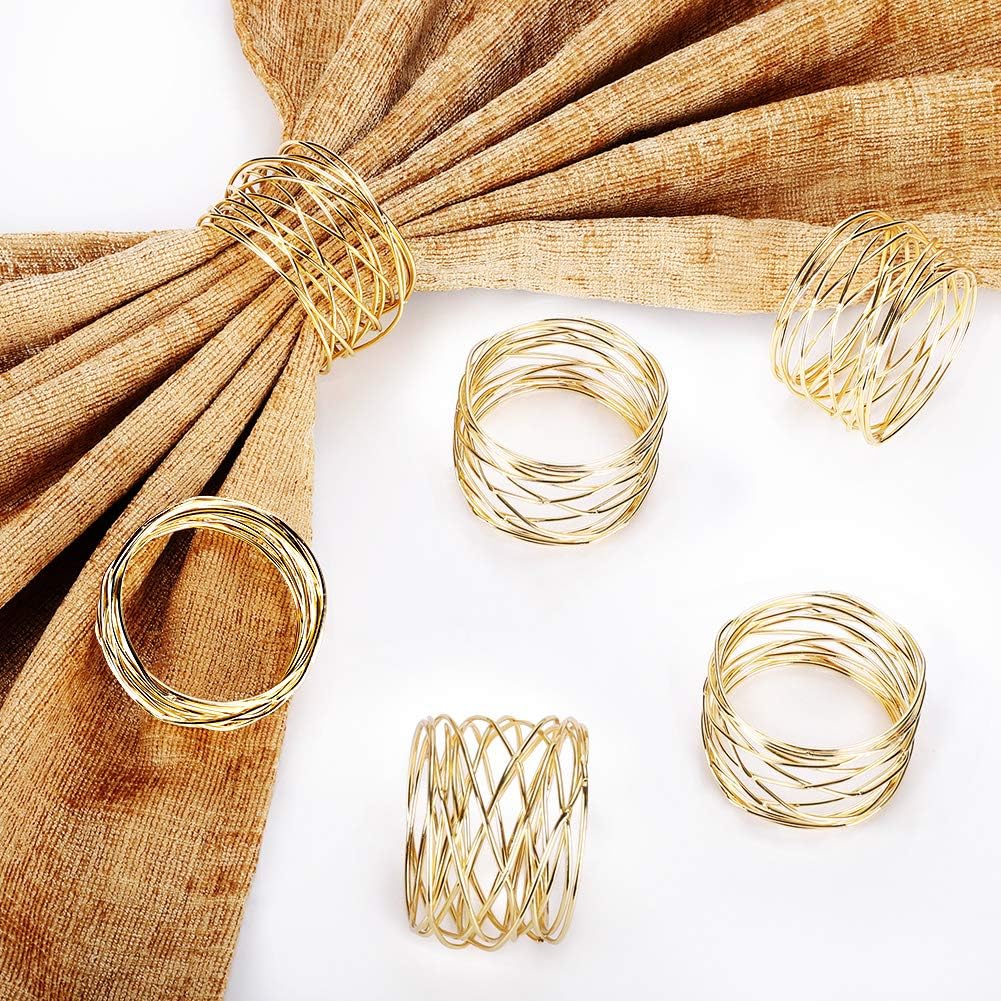 Napkin Rings, Metal Gold Round Napkin Rings Buckles for Table Decorations, Wedding, Dinner, Party, Set of 6