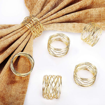 Napkin Rings, Metal Gold Round Napkin Rings Buckles for Table Decorations, Wedding, Dinner, Party, Set of 6