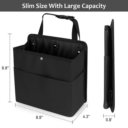 Car Trash Can with Pocket, Small Vehicle Dustbin Automotive Garbage Organizer Bin with 60 Pcs Trash Bags, Hanging Cars Storage Container for SUV Vans (Black)
